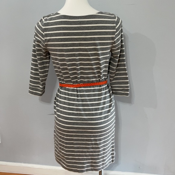 LC Lauren Conrad • 3/4 Sleeve Striped Dress Gray White Belted - Picture 5 of 9